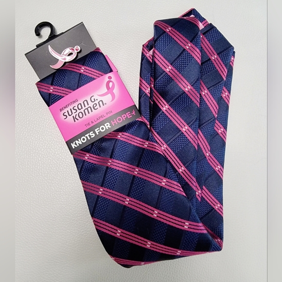 Susan G. Komen Breast Cancer Men's Stripe Tie & Lapel Pin Set - Picture 1 of 2